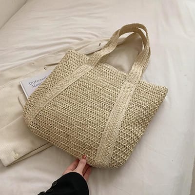 Zomer Geweven Schoudertas Vrouwen Strandtas Vrouwelijke Stro Gebreide Handgemaakte Grote Capaciteit Handtas Portemonnee Reis Kwastje Shopper Tote beige