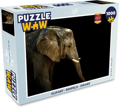 Puzzel Olifant - Rimpels - Zwart - Legpuzzel - Puzzel 1000 stukjes volwassenen