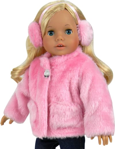 Sophia's Poppenkledingset voor Modepop - Bontjas en Oorwarmers - Poppen Accessoires - Roze