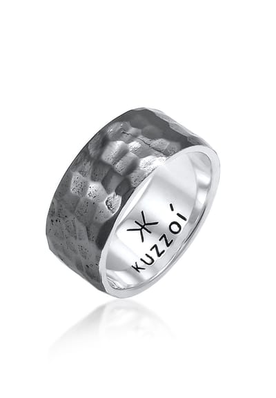 KUZZOI - Ring - Heren Band Ring Hammered Chunky Solid in 925 Sterling Zilver - Heren