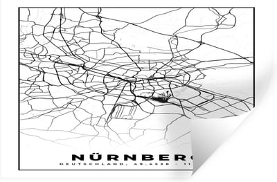 Muurstickers - Sticker Folie - Plattegrond - Nürnberg - Kaart - Stadskaart - 30x20 cm - Plakfolie - Muurstickers Kinderkamer - Zelfklevend Behang - Zelfklevend behangpapier - Stickerfolie