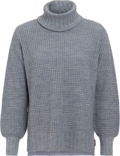 Knit Factory Robin Gebreide Dames Coltrui - Gebreide dames trui - Wintertrui - Damestrui - Wollen trui - Lange ballon mouw - Turtleneck - Licht Grijs - 40/42
