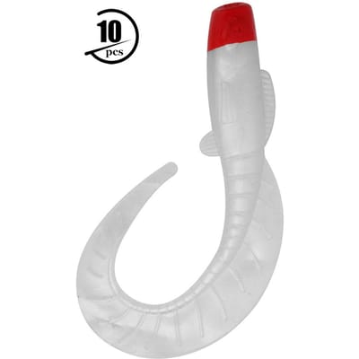 Lot de 10 Pièces Appâts Artificiels en Plastique Souple Vers Leurres de Pêche(tête rousse corps blanc) white