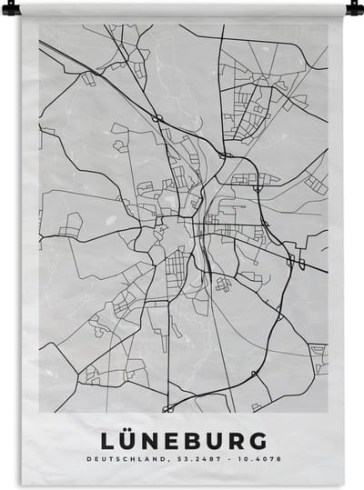 Wandkleed - Wanddoek - Duitsland - Stadskaart - Plattegrond - Kaart - Lüneburg - 120x180 cm - Wandtapijt