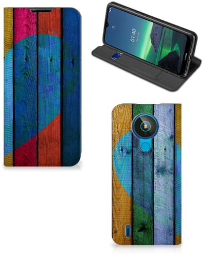 Nokia 1.4 Book Wallet Case Wood Heart - Cadeau voor je Vriend