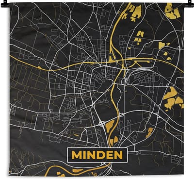 Wandkleed - Wanddoek - Goud – Duitsland – Plattegrond – Gold – Stadskaart – Kaart – Minden - 180x180 cm - Wandtapijt