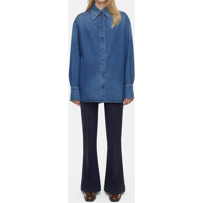 Closed Boxy Long Sleeve Shirt Dark Blue Size: XS | Long-Sleeved Tops Outlet | Dames | Blauw