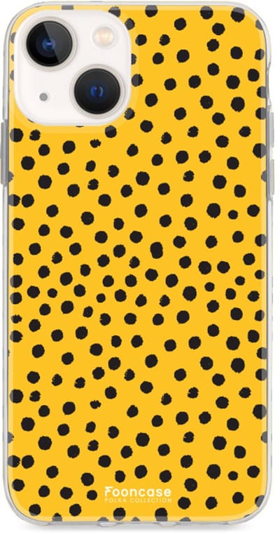 Fooncase Hoesje Geschikt voor iPhone 13 - Shockproof Case - Back Cover / Soft Case - POLKA / Stipjes / Stippen / Oker Geel