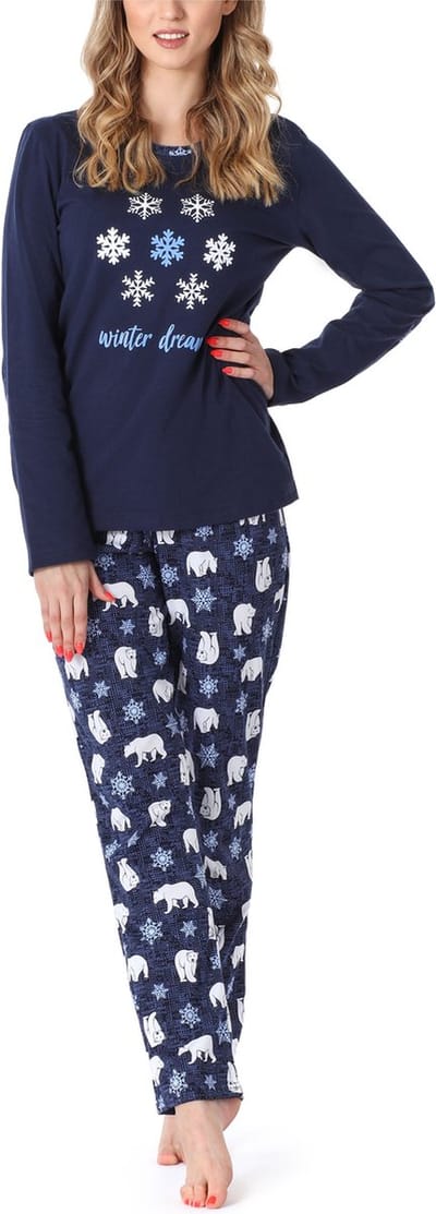 Merry Style Dames Pyjama - Lange mouwen - Lange broek - Katoen - MS-MS10-169-PJ - Donkerblauw Beer - S