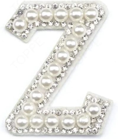 Strass Applicatie Alfabet Letter - 4,5 CM hoog - A t/m Z - Letter Z - Wit met witte parels en stenen - Niet strijkbaar