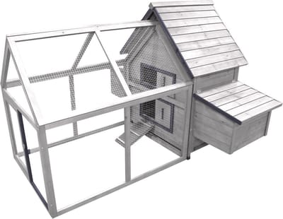 Flamingo Kippenhok Castle Cottage - 159 x 158 x 113 cm - Ruim Grijs Houten Hok met Buitenren en Legnest - Ruim, veilig en duurzaam