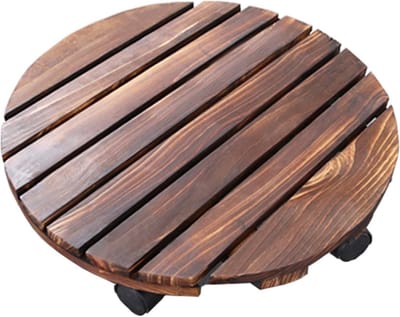 Houten Plantenkar met Wielen - Zware Plantenroller voor Binnen en Buiten - Rond