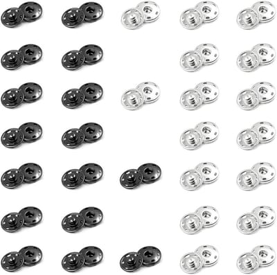 32 Sets Metalen Drukknopen 7mm Zwart en Zilver voor Kleding, Handtassen en Doe-Het-Zelf Projecten