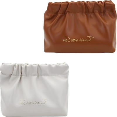 Stijlvolle PU leren portemonnees voor vrouwen, set van 2, ideaal als make-up tas, voor sleutels en munten, wit en bruin, minimalistisch ontwerp