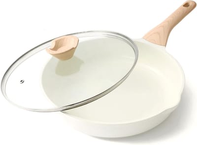 Inductie Keramische Koekenpan 28cm, Gezonde Antiaanbakpan met Deksel, Geschikt voor Alle Kookplaten