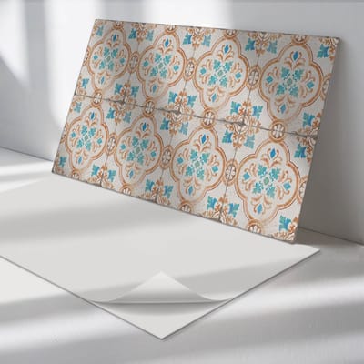 Wallfluent Vinyl Wandpaneel - Decoratief motief met bloemen Vinyl Wandbekleding - 100 cm x 50 cm - Turkoois PVC wandpaneel - 1 stuk - Rechthoekig Wandbekleding Vinyl - Texturen Wandpaneel - Zelfklevend Muurpaneel - Wandpaneel Keuken en Badkamer