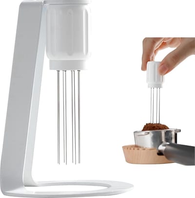 Koffie Roerder Tool - Koffie Roerder - Espresso Distributie Tool - Koffie Accessoires - Roerstaafjes Met Stand - 6 Naalden - Accessoires Barista - Espresso - Voor Perfecte Koffie Extractie -Wit