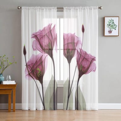 Plant Tulp Bloemen Sheer Gordijnen Modern Gaas Gordijn voor Woonkamer Slaapkamer Voile Garen Gordijnen 135W x 244H(cm)