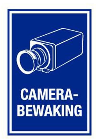 Camerabewaking bord met tekst - kunststof - blauw 150 x 200 mm