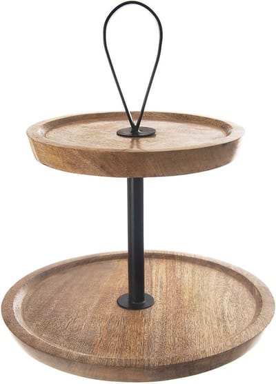 Etagère Houten 2-Niveaus MANGO 30 cm - Serveertoren - Taartplateau - Cupcakestandaard - Taartstandaard