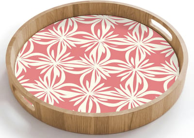 Dienblad rond 40x40 cm - Schootdienblad hout - Roze - Bloemenmotief - Wit - Modern - Borrelplank rechthoek - Plateau houten dienbladen