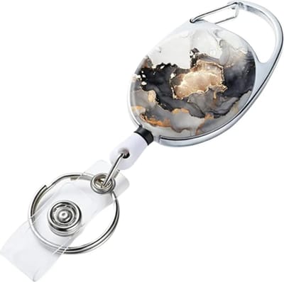 Travel Cords - Badgehouder Black Gold Marble - RVS - stevig afrolbaar koord - met bevestigingsclip - passen en ID