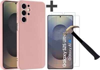 Hoesje geschikt voor Samsung Galaxy S25 Ultra hoesje zacht siliconen met 2 Stuks gehard glas Screenprotectors- Arara backcover - Zand