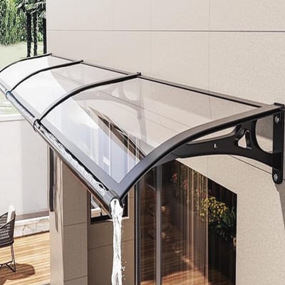 Aluminium and Polycarbonate Door Canopy 60 x 130 cm Door Canopy Rain and Snow Protection UV Resistant Impact Resistant Up to 100kg Transparent Curved Canopy for Entrance