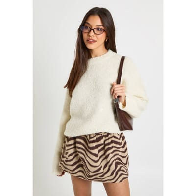boohoo Dames Zebra Wollen Look A-lijn Mini Rok | Maat: 6