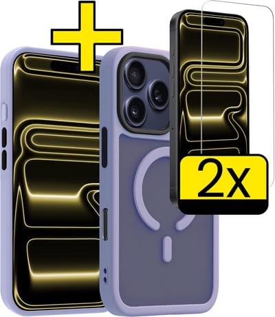 Hoesje - Met 2x Screenprotector - Geschikt voor Apple iPhone 17 Pro - Magsafe Compatible - Sterk & Shockproof - Back Cover - Shock Proof Case - Telefoon Hoes - Telefoonhoesjes - Lila