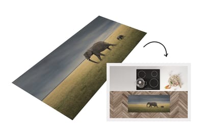 Keukenloper - Loper keuken - Olifanten vluchten voor het slechte weer - 120x50 cm - Keukenloper vinyl