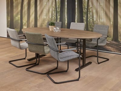 Vergadertafel Quick ellips 220x110cm frame Antraciet (Ral 7016) blad Havanna