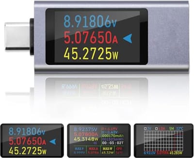 USB C Voltage and Current Power Meter with Curved Display