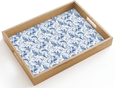 Dienblad hout 40x30 cm - Schootdienblad - Frans - Citroen - Royaal - Bladeren - Blauw - Borrelplank rechthoek - Plateau dienbladen