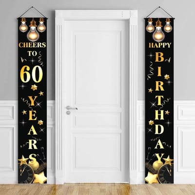 Feestdecoratie Banner 60 Jaar Verjaardag Zwart en Goud - Voor Mannen & Vrouwen
