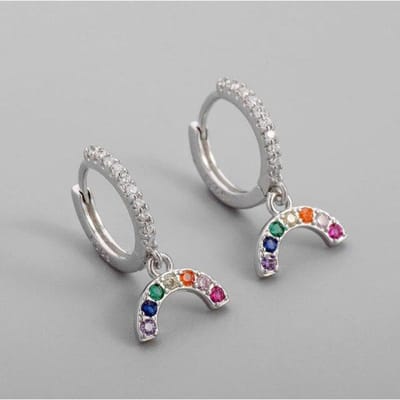 925 Sterling Zilver Regenboog Zirkonia Hoepeloorbellen voor Dames Kleine Delicate Oorbellen Dagelijkse Sieraden Groothandel gray