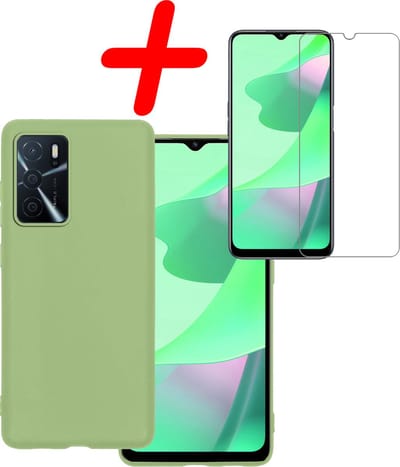 Hoesje Met Screenprotector - Geschikt voor OPPO A16 - Sterk & Shockproof - Back Cover - Siliconen Case - Telefoon Hoes - Groen