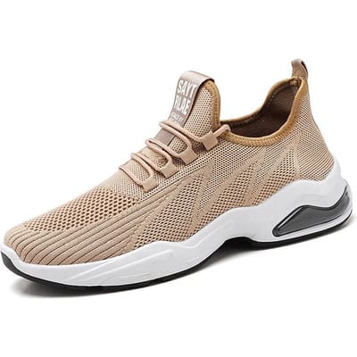 Sportschoenen Heren Nieuwe Tide Schoenen Zachtzool Luchtkussen Hardloopschoenen Modetrend Vliegweefschoenen Heren 44 beige