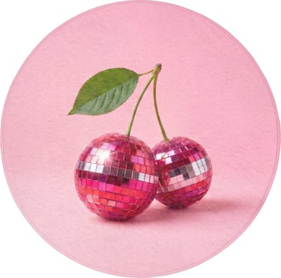 Badmat rond 70x70 cm - Antislip - Disco - Kersen - Roze - Badmatten voor badkamer - Badkamermat - Douchemat - Ronde badkamer mat