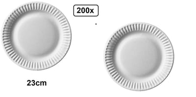 200x Kartonnen bordje 23cm wit - gebaks bord amuse tapas snack taart festival thema feest verjaardag wegwerp