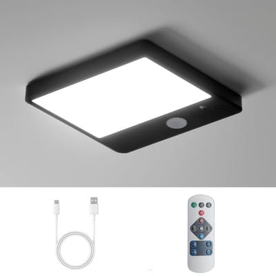 Epochglo Oplaadbare LED Plafondlamp met Bewegingssensor - Microgolfsensor (Radar) - USB Oplaadbaar - 3 Kleurtemperaturen (3000K/4500K/6000K) - Magnetische & Dimbaar - Met Afstandsbediening - Plafonnière voor Hal, Gang, Zolder & Trappenhuis - Zwart