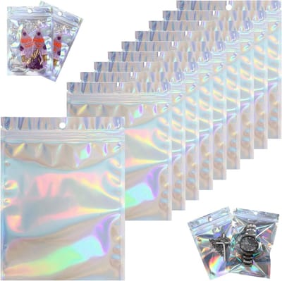 Holografische Mylar Zakjes - 100 Stuks Resealable Foil Zakjes voor Lipgloss, Sieraden en Wimpers - 6x10cm Odor Resistant Pouches