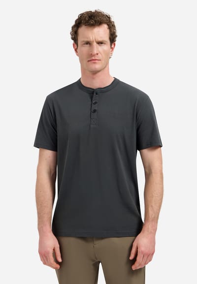 No Excess T-Shirt Granddad Half Button Melange Dark Steel  L
