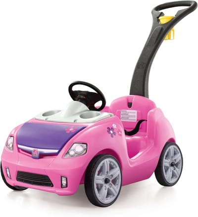 Loopwagen met Duwstang - Rijspeelgoed - Buiten Spelen - Fluisterstille Wielen - 115 x 48 x 86 cm - Roze