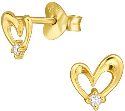 Joy|S - Zilveren hartje oorbellen met zirkonia - a symmetrisch - 6 mm - hartjes oorknopjes - gold plated