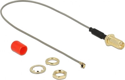 MHF I (v) - RP-SMA (v) kabel met ferriet kern - Micro Coax (1,13 mm) - 50 Ohm / grijs - 0,20 meter