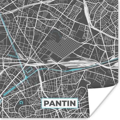 Poster Pantin - Frankrijk - Plattegrond - Stadskaart - Kaart - 100x100 cm XXL