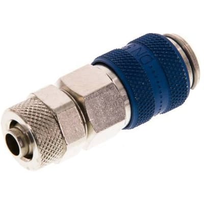 Vernikkeld Messing DN 5 Blauw Luchtkoppeling Snelkoppeling 6x8 mm Push-On Double Shut-Off - CLS5-N-BN-BLU-SV-6