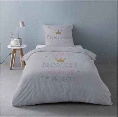 Kinderdekbedovertrek Sleepy Princess Grijs- 140x200 cm +1 kussensloop 65x65-100% katoen