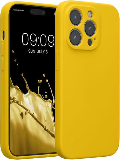 kwmobile telefoonhoesje geschikt voor Apple iPhone 14 Pro - TPU backcover met siliconen coating - Smartphone case in stralend geel